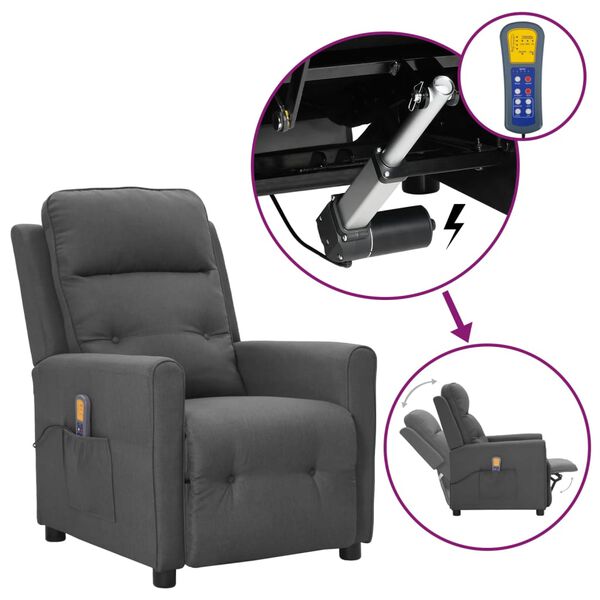 vidaXL masāžas krēsls, paceļams, gai&scaron;i pelēks audums