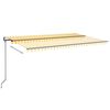 vidaXL markīze ar LED un vēja sensoru, 500x350 cm, dzeltena/balta