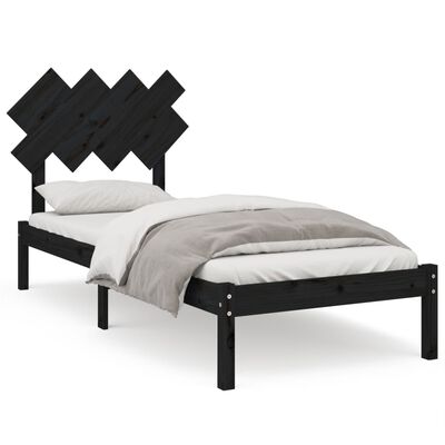 vidaXL gultas rāmis, melns, 90x200 cm, masīvkoks