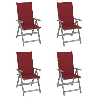 vidaXL atgāžami dārza krēsli ar matračiem, 4 gab., akācijas masīvkoks