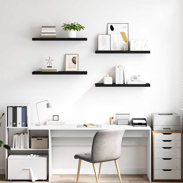 vidaXL sienas plaukti, 4 gab., melni, 80x23,5x3,8 cm, MDF