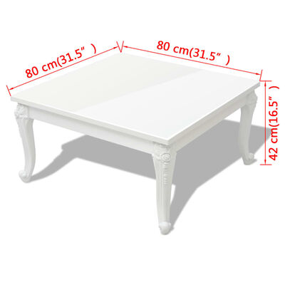 vidaXL spīdīgs kafijas galdiņš, 80x80x42 cm, balts