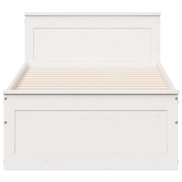 vidaXL gulta bez matrača, ar galvgali, balta, 90x200 cm, priedes koks