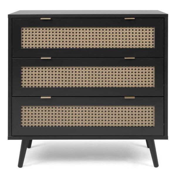 Finori kumode ar atvilktnēm Vienna 03A, melna, rotangpalmas apdruka