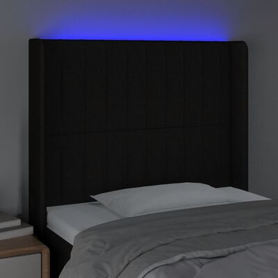 vidaXL gultas galvgalis ar LED, 83x16x118/128 cm, melns audums