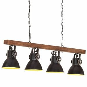 vidaXL griestu lampa, industriāls dizains, melna, mango koks, E27