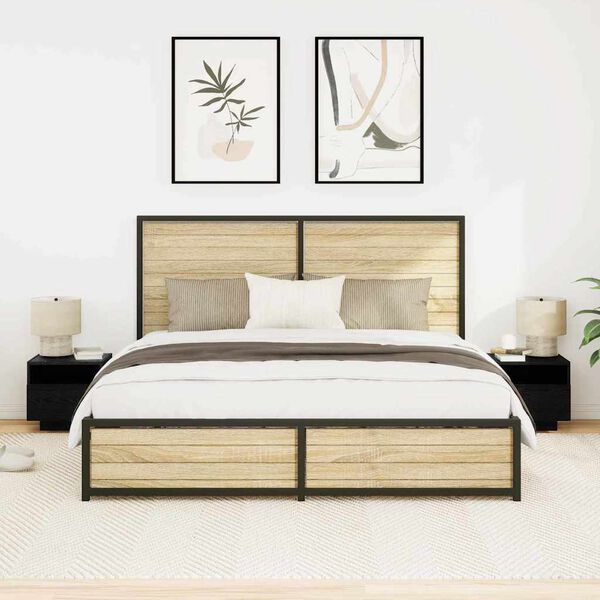 vidaXL Nakts skapītis 2 pcs Melns ozolkoks 40 x 39 x 37 cm