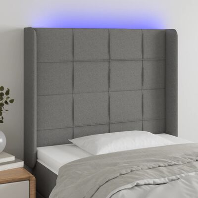 vidaXL gultas galvgalis ar LED, 103x16x118/128 cm, tumši pelēks audums