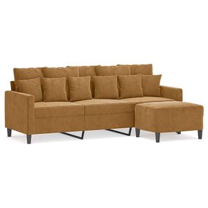 vidaXL trīsvietīgs dīvāns ar kājsoliņu, 180 cm, brūns samts