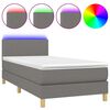 vidaXL atsperu gulta ar matraci, LED, tum&scaron;i pelēks audums, 90x200 cm
