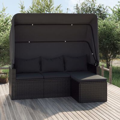 vidaXL trīsvietīgs dārza dīvāns ar jumtu, kājsoliņu, PE rotangpalma