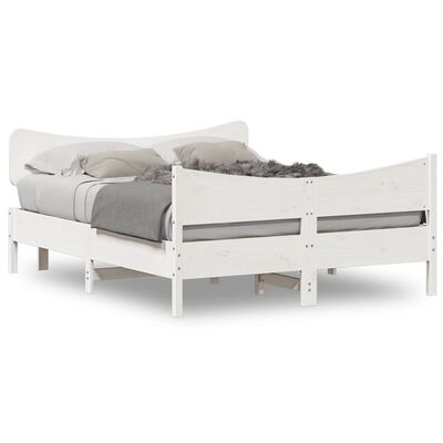 vidaXL gultas rāmis ar galvgali, balts, 140x190 cm, priedes masīvkoks