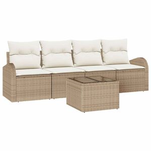 vidaXL Dārza dīvānu komplekts 5 pcs 4-Seater Bē&scaron;s un krēms poliratāns