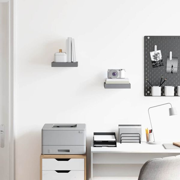 vidaXL sienas plaukti, 2 gab., spīdīgi pelēki, 23x23,5x3,8 cm, MDF