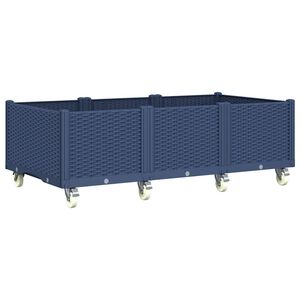 vidaXL dārza puķu kaste ar riteņiem, zili pelēka, 150x80x54 cm, PP