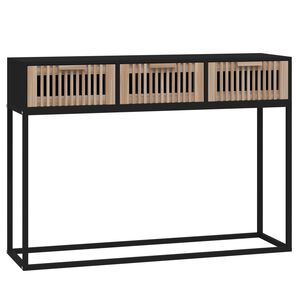 vidaXL konsoles galdiņ&scaron;, melns, 105x30x75cm, inženierijas koks, dzelzs