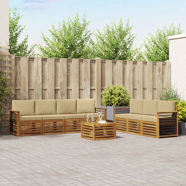vidaXL Dīvāna komplekti 8 pcs Dabisks un bē&scaron;s Cietā akācijas koks