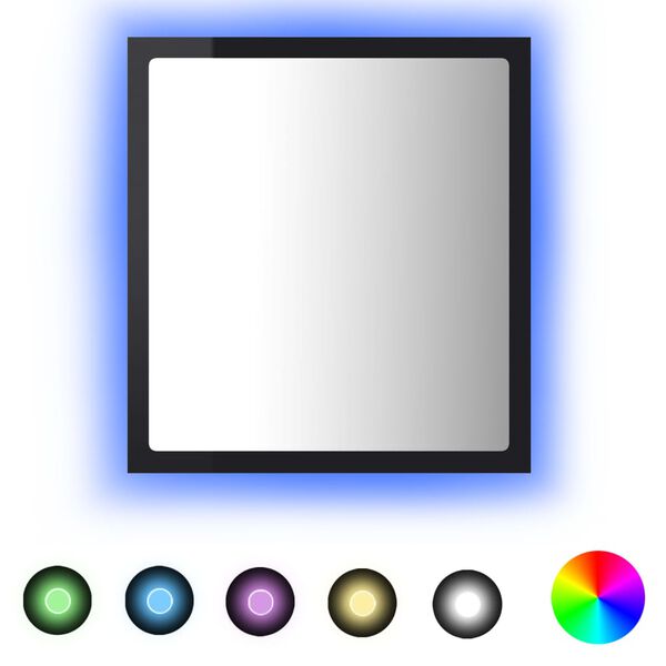 vidaXL vannasistabas spogulis, LED, spīdīgi melns, 40x8,5x37cm, akrils