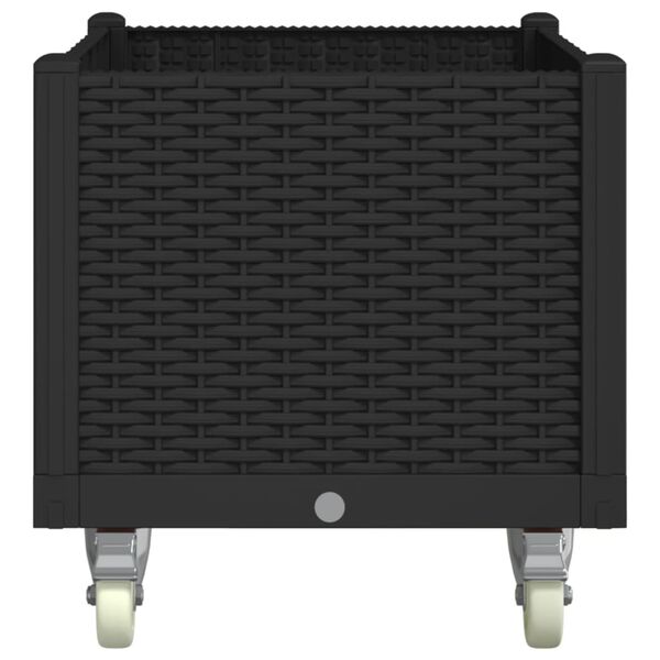 vidaXL dārza puķu kaste ar riteņiem, melna, 80x50x54 cm, PP