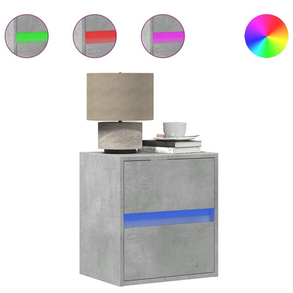 vidaXL sienas naktsskapītis ar LED apgaismojumu, betona pelēks