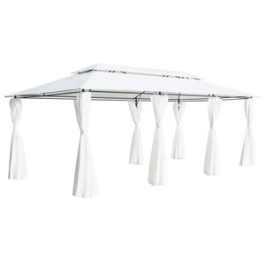 vidaXL dārza nojume ar aizkariem, 600x298x270 cm, balta, 180g/m&sup2;