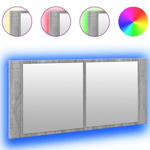 vidaXL vannasistabas spoguļskapītis ar LED, pelēka koka, 100x12x45cm