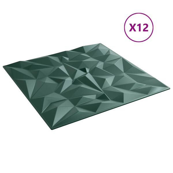 vidaXL Sienas paneļi 12 pcs Amatista Zaļ&scaron; 50 x 50 cm XPS Putu