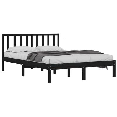 vidaXL gultas rāmis, melns, priedes masīvkoks, 120x190cm, divvietīgs