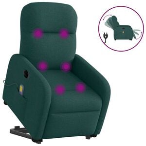 vidaXL elektrisks masāžas krēsls, paceļams, atgāžams, zaļ&scaron; audums