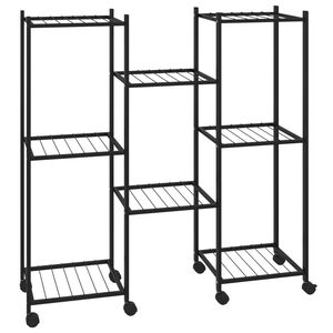 vidaXL puķu statīvs ar riteņiem, 83x25x83,5 cm, melns, dzelzs