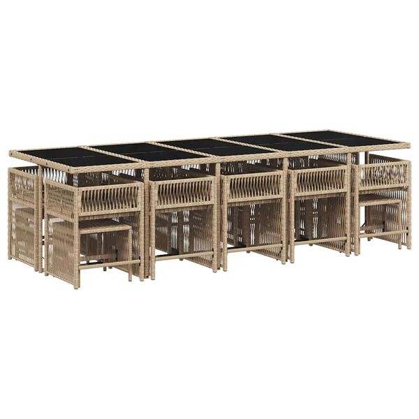 vidaXL 15-daļīgs virtuves mēbeļu komplekts ar matračiem,PE rotangpalma