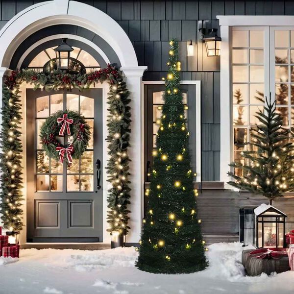 vidaXL izgaismota mākslīgā Ziemassvētku egle, saliekama, zaļa, 210 cm