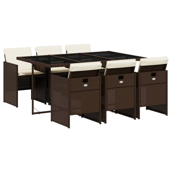 vidaXL 7-daļīgs dārza mēbeļu komplekts, matrači, brūna PE rotangpalma