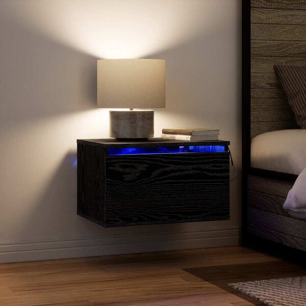 vidaXL Sienā piestiprināms naktsgaldiņ&scaron; Melns ozolkoks 50 x 36 x 30 cm