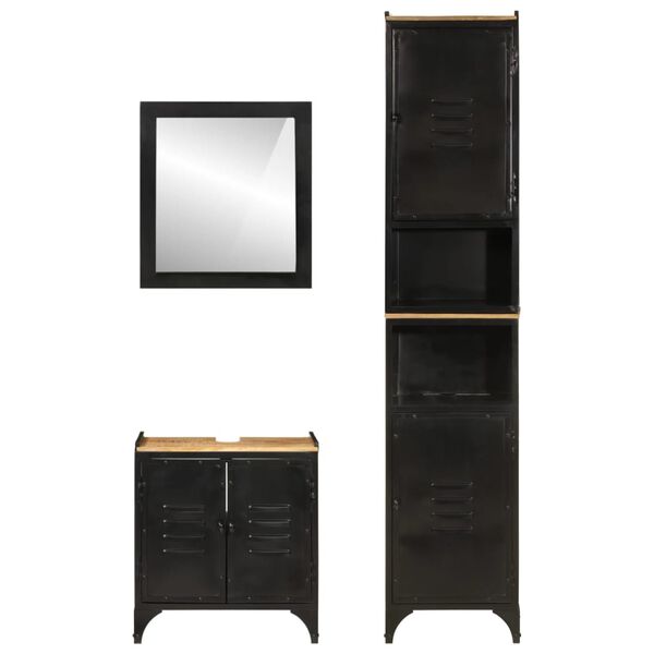 vidaXL 3-daļīgs vannasistabas mēbeļu komplekts, dzelzs, mango koks