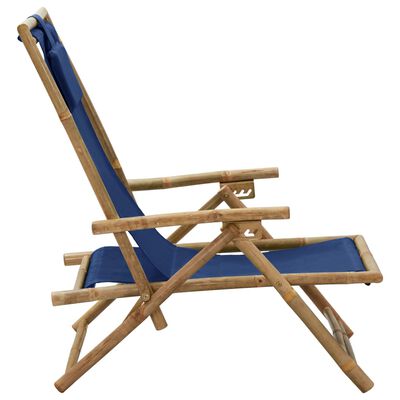 vidaXL atpūtas krēsls, atgāžams, tumši zils audums, bambuss