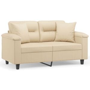 vidaXL divvietīgs dīvāns ar spilveniem, krēmkrāsas, 120 cm, audums