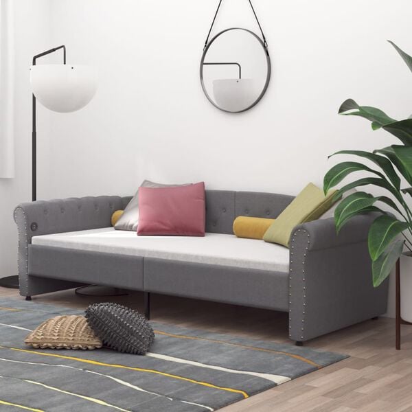 vidaXL dīvāngulta ar matraci, USB, gai&scaron;i pelēks audums, 90x200 cm