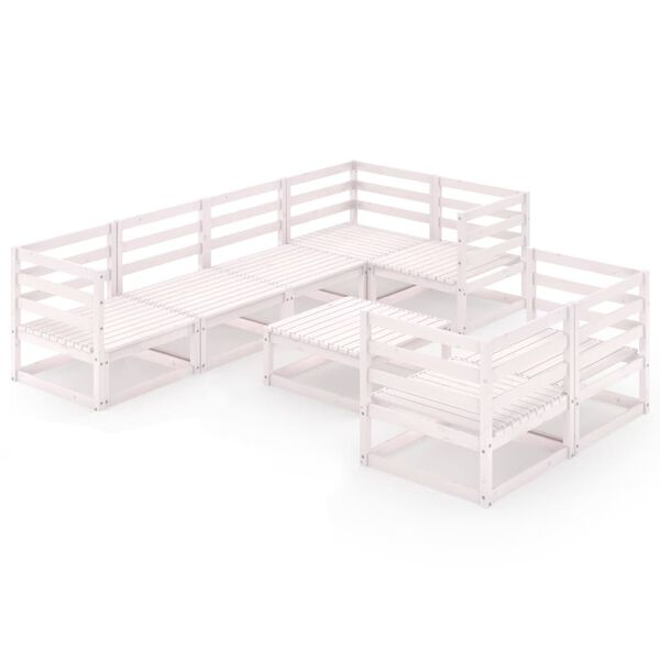 vidaXL 8-daļīgs dārza atpūtas mēbeļu komplekts, balts priedes koks