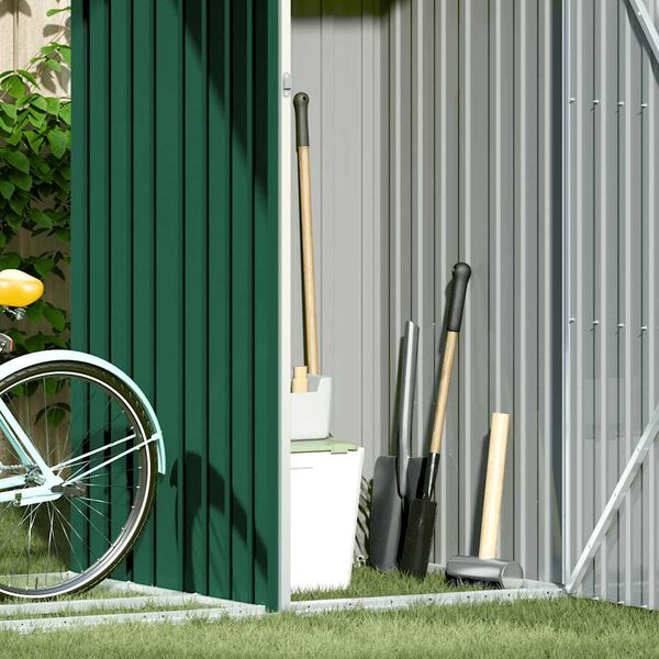 vidaXL dārza &scaron;ķūnis, zaļ&scaron;, 245x98x159 cm, cinkots tērauds