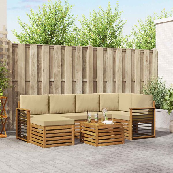 vidaXL Stūru dīvānu komplekts ar spilvenu 7 pcs Dabisks un bē&scaron;s