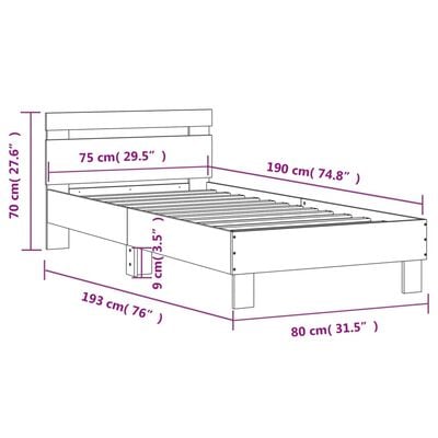 vidaXL gultas rāmis ar galvgali un LED, balts, 75x190 cm