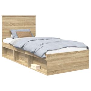 vidaXL Gultas rāmis Sonoma ozols 90 x 190 cm Ciets priedes koks