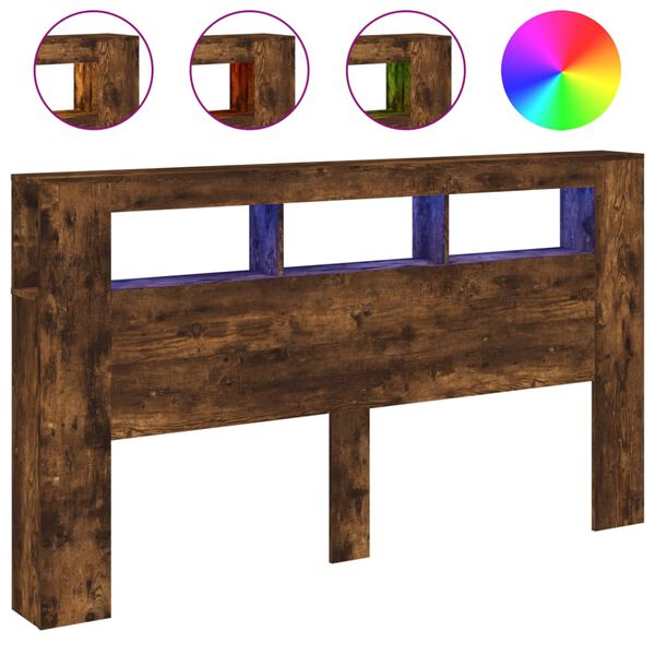 vidaXL gultas galvgalis ar LED, ozola krāsa, 180x18,5x103,5 cm, koks