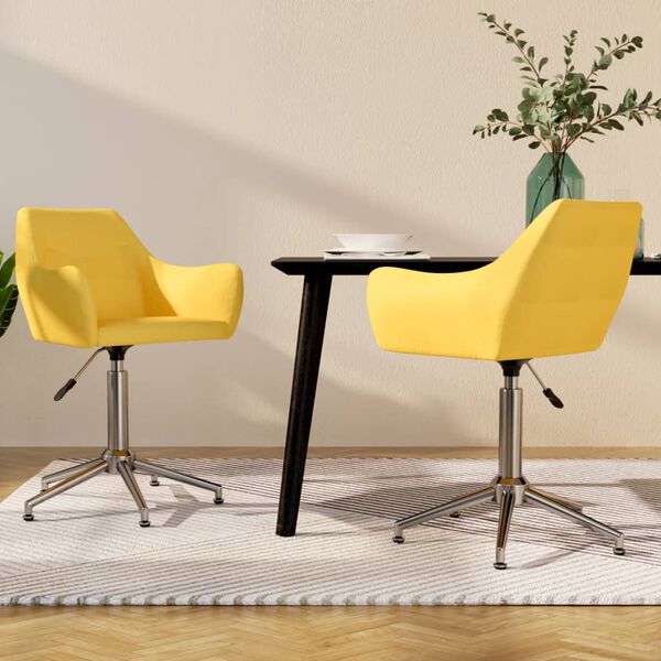 vidaXL grozāmi virtuves krēsli, 2 gab., dzeltens audums