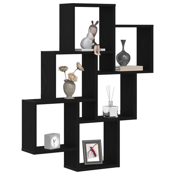 vidaXL Sienas plaukts Melns ozolkoks 78 x 15 x 92 cm Inženierijas koks