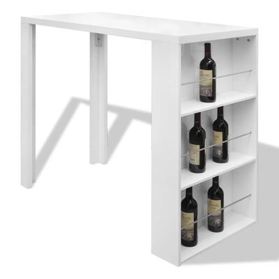 vidaXL bāra galds ar vīna pudeļu statīvu, spīdīgs, balts MDF