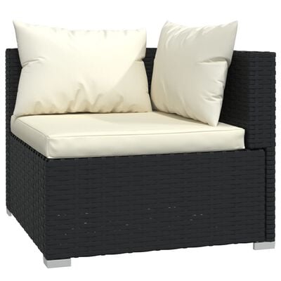 vidaXL trīsvietīgs dīvāns ar matračiem, melna PE rotangpalma