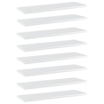 vidaXL plauktu dēļi, 8 gab., spīdīgi balti, 60x20x1,5cm, skaidu plātne