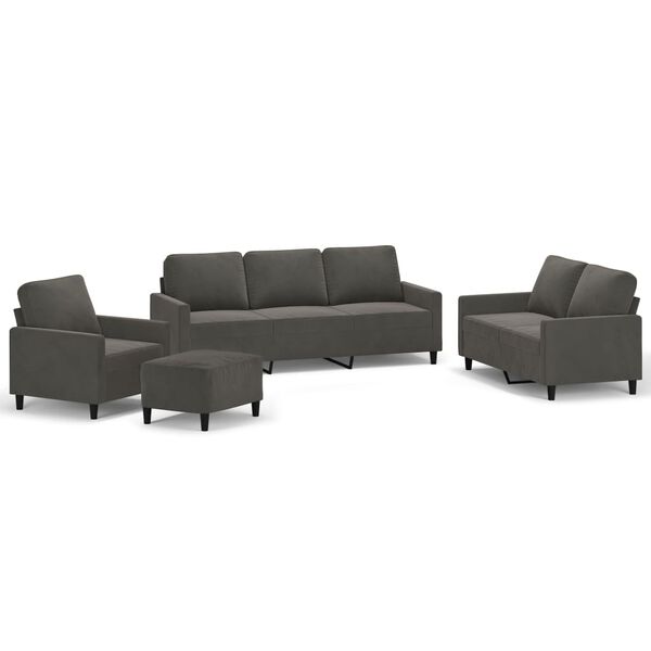 vidaXL četrdaļīgs dīvānu komplekts ar spilveniem, tum&scaron;i pelēks samts